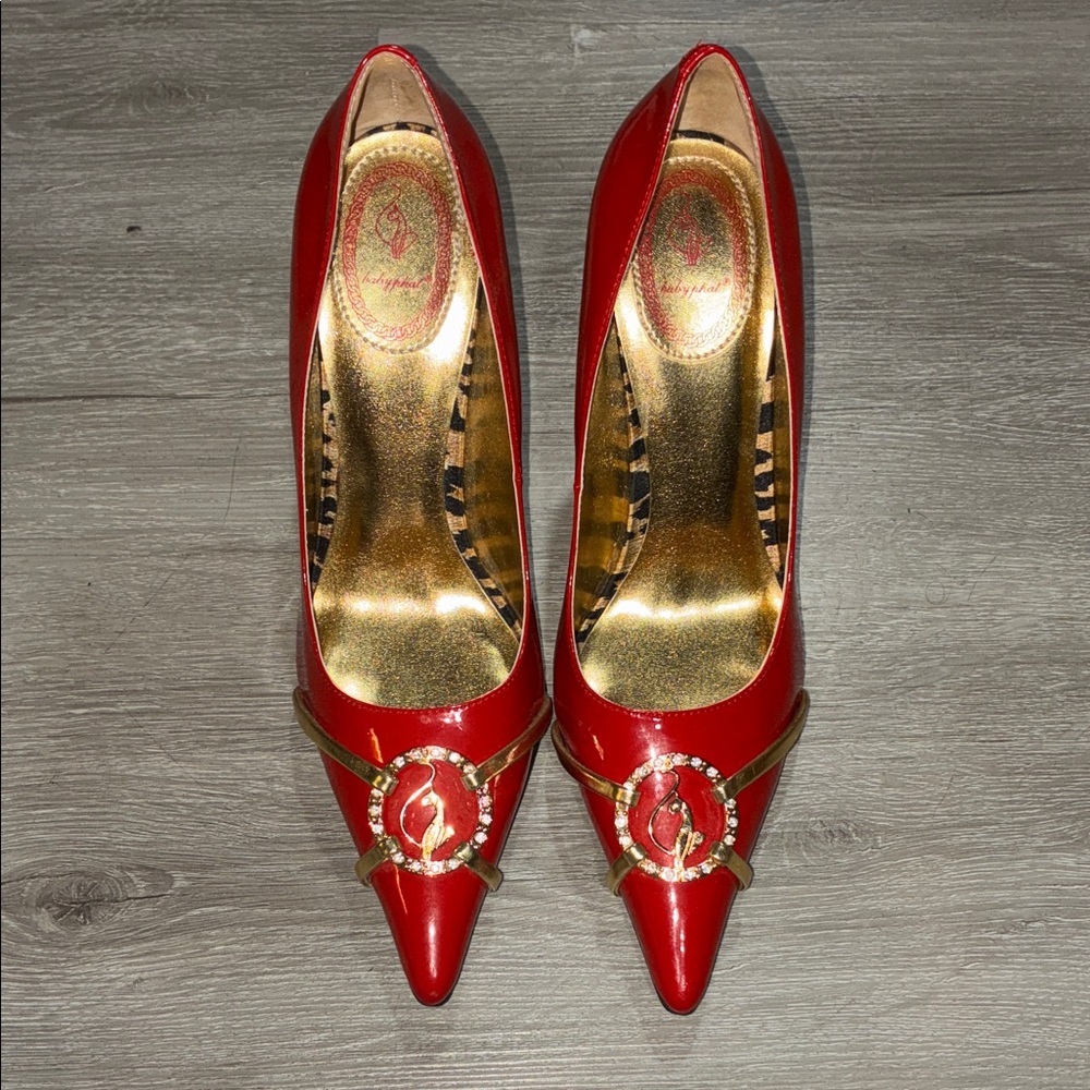 Elegant Baby Phat Red Heels with Gold Accents